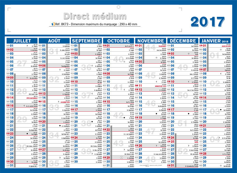 calendrier quantieme 2017