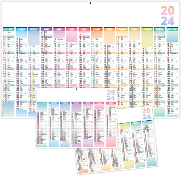 Calendrier bancaire personnalisé 2024 - pastel - 270 x 208 mm