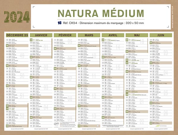 Calendrier Publicitaire Natura Médium