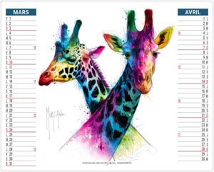 Calendrier publicitaire 2024 - 2 en 1 animals pop art - 330 x 470 mm 2
