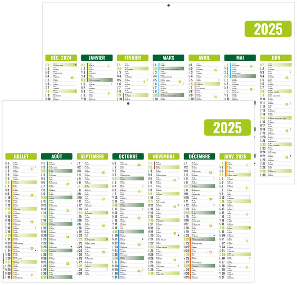 Calendrier personnalisable gameco vert 2025