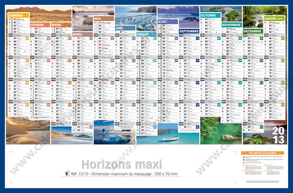 Calendrier publicitaire personnalisé, Maxi Horizons