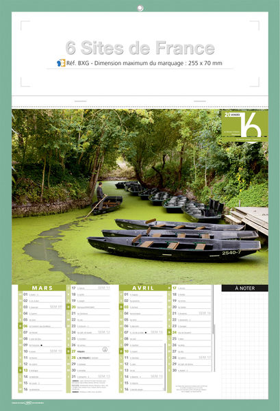 Bloc calendrier publicitaire, Sites de France