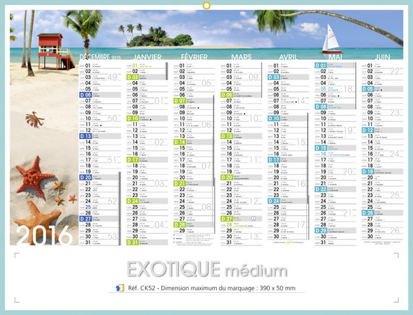Calendrier publicitaire nature, Medium Exotique