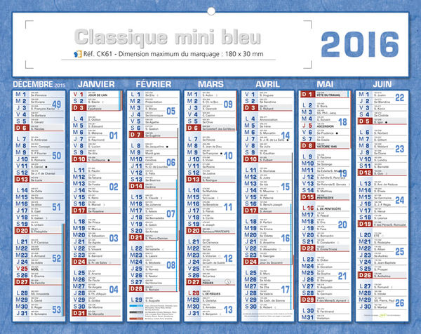 Calendrier publicitaire petit format, Classique Mini
