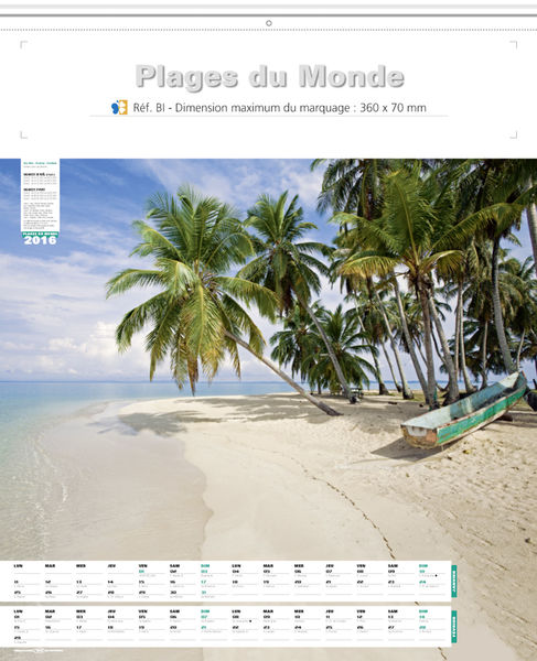 Calendrier publicitaire plage, Plages du monde