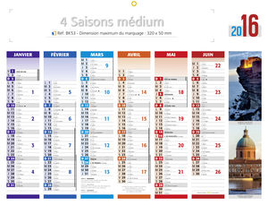 Calendrier bancaire publicitaire moyen 4 saisons, Medium Les 4 Saisons