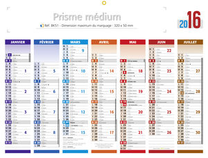 Calendrier bancaires publicitaires de couleur , Medium Prismabanque