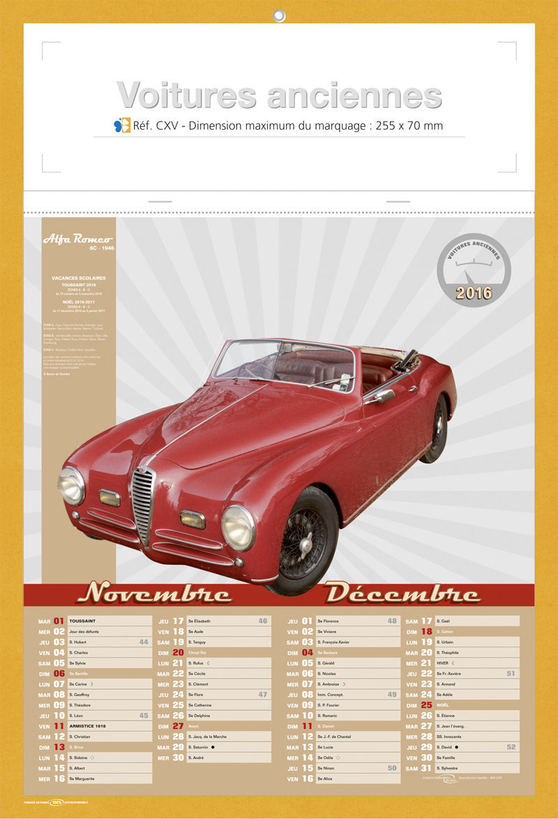calendriers publicitaire voitures anciennes