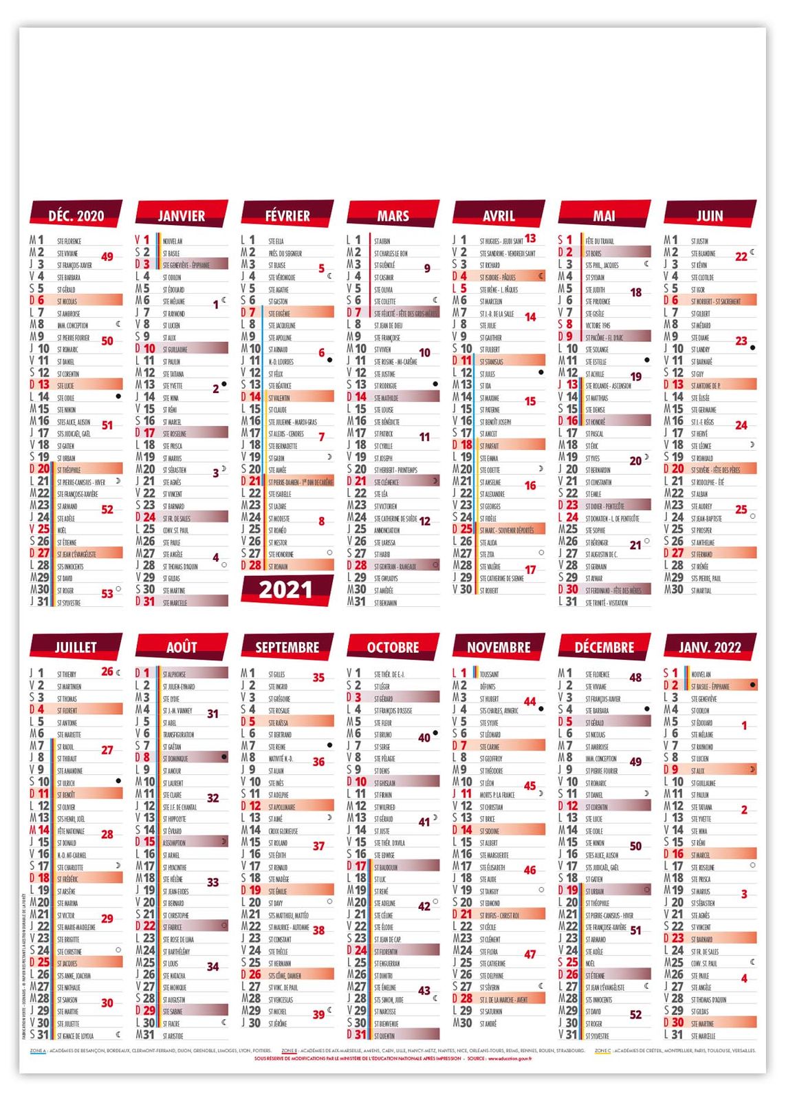 Calendrier bancaire personnalisé | Marianne rouge léger souple - 410 x 570