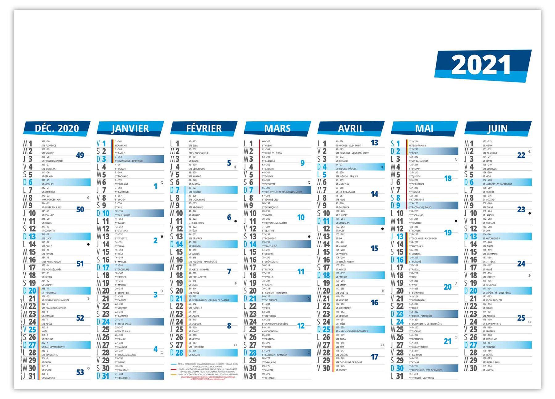 Calendrier bancaire personnalisable | Florentin bleu léger souple - 290