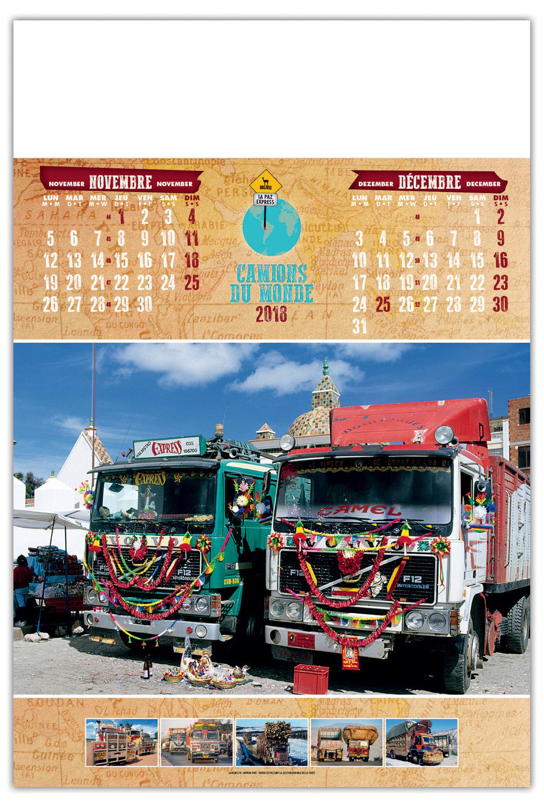 Calendrier Illustré | Camions du monde small | 210 x 310 cm