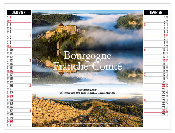 Calendrier 2 en 1 personnalisable - Paysages de France - 330 x 470
