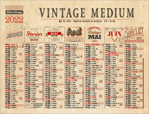Calendrier de banque publicitaire déco, Vintage Medium