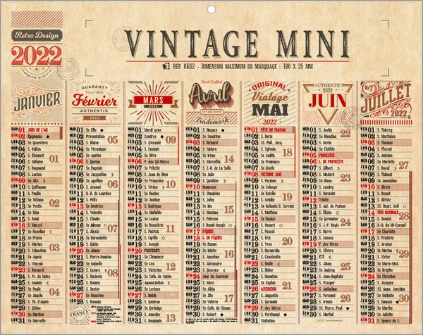 Mini calendrier publicitaire, Vintage Mini