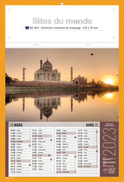 Bloc calendrier publicitaire illustré, Sites du Monde