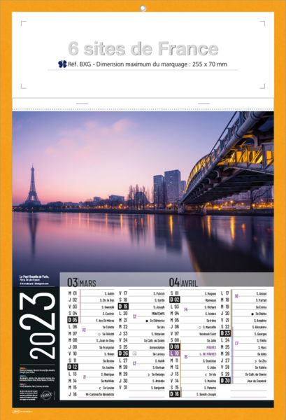Bloc calendrier publicitaire, Sites de France