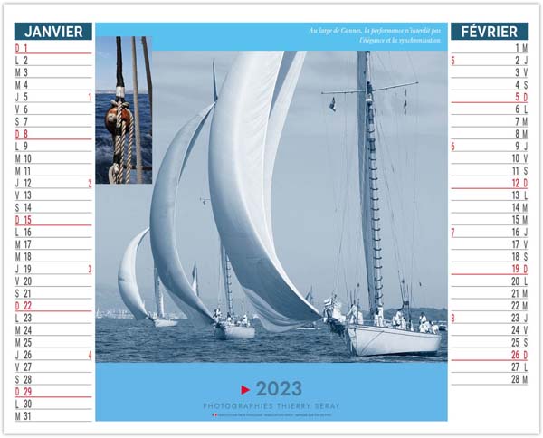 Calendrier 2 en 1 personnalisable - Voile classique - 330 x 470