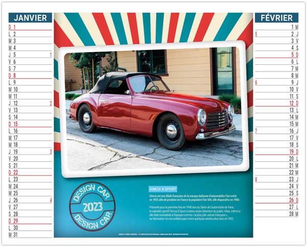 Calendrier 2 en 1 publicitaire - Design car - 330 x 470