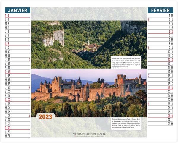 Calendrier 2 en 1 publicitaire - Paysages de France - 480 x 700