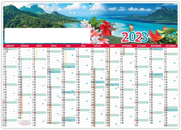 Calendrier Bancaire Effaçable Personnalisé Planning Polynesien - 700X500