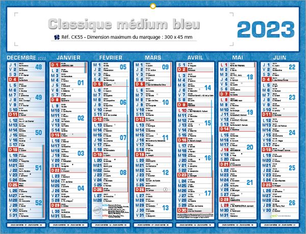 Calendrier bancaire publicitaire classique, Classique Medium