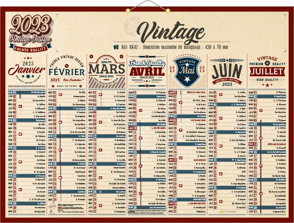 Calendrier bancaire publicitaire décoratif, Vintage