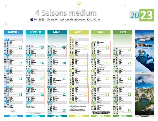 Calendrier bancaire publicitaire moyen 4 saisons, Medium Les 4 Saisons