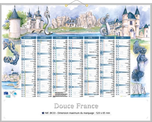 Calendrier bancaire publicitaire peinture France, Paysage France