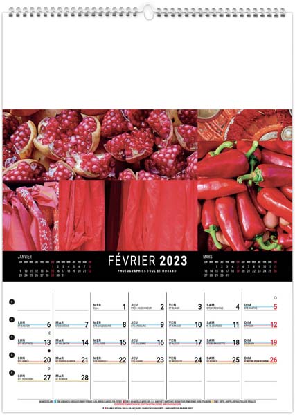 Calendrier mural personnalisable - Couleurs voyage - 240 x 330