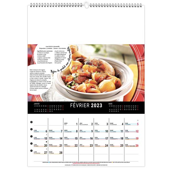 Calendrier Mural personnalisable Recettes Gourmandes - 240X330