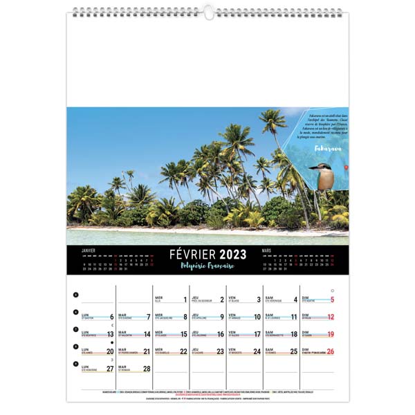 Calendrier Mural personnalisé Polynesie Francaise - 240X330