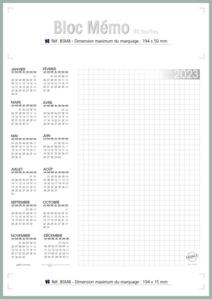 Calendrier Publicitaire Blocs Mensuels : Blom