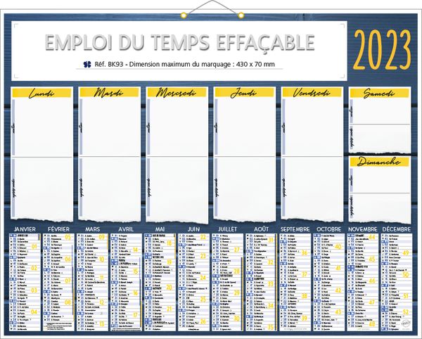 Calendrier planning publicitaire effaçable, Planning Effaçable