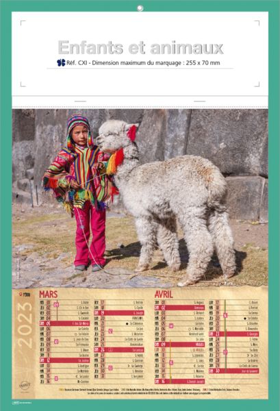 Calendrier publicitaire animaux, Enfants et animaux
