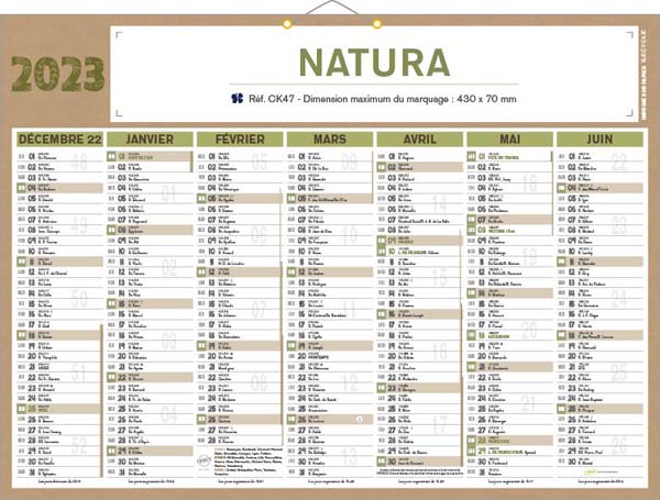 Calendrier Publicitaire Natura