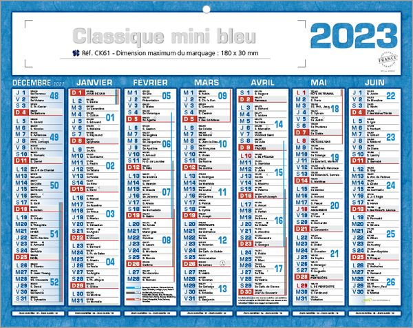 Calendrier publicitaire petit format, Classique Mini