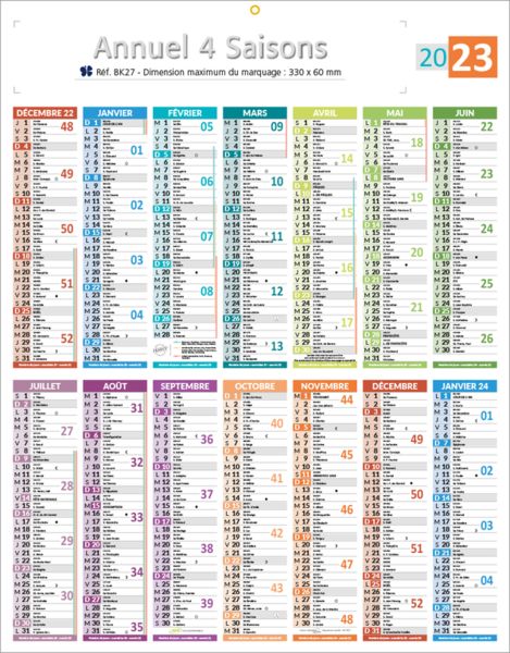 Calendriers publicitaire saisons, Annuel Saisons 9