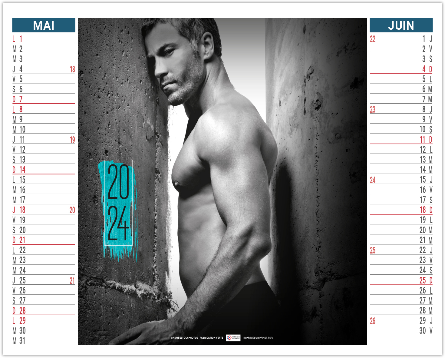 Calendrier Poster 2024 Fatal Torse nu - Le Calendrier Pub Marquage