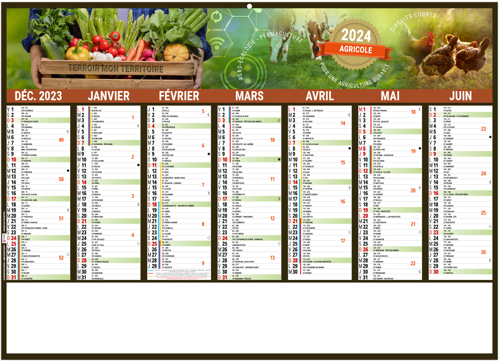 Calendrier bancaire agricole 270 x 208 Calendriers bancaires publicitaires format postal