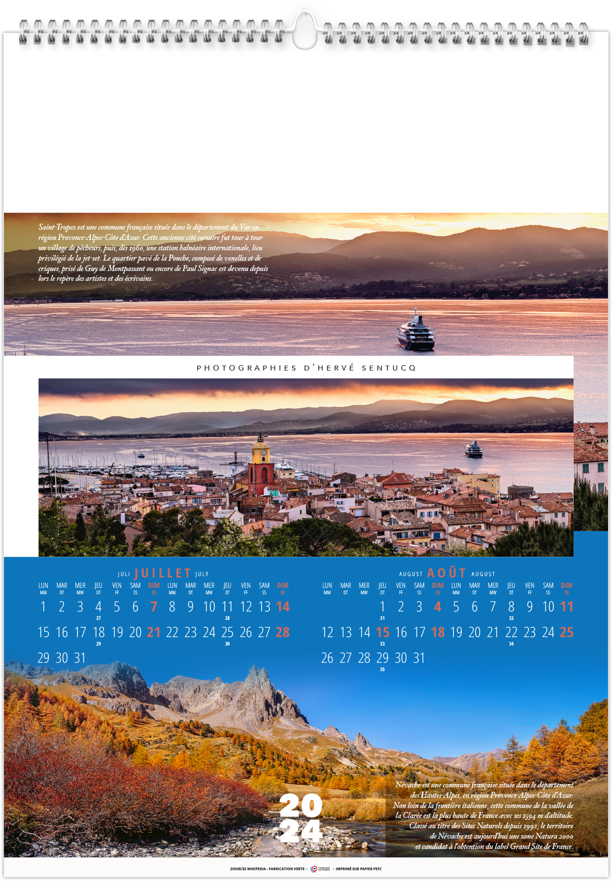 Calendrier Mural 2024 13 Mois - 27 x 21 cm - Paysages de France