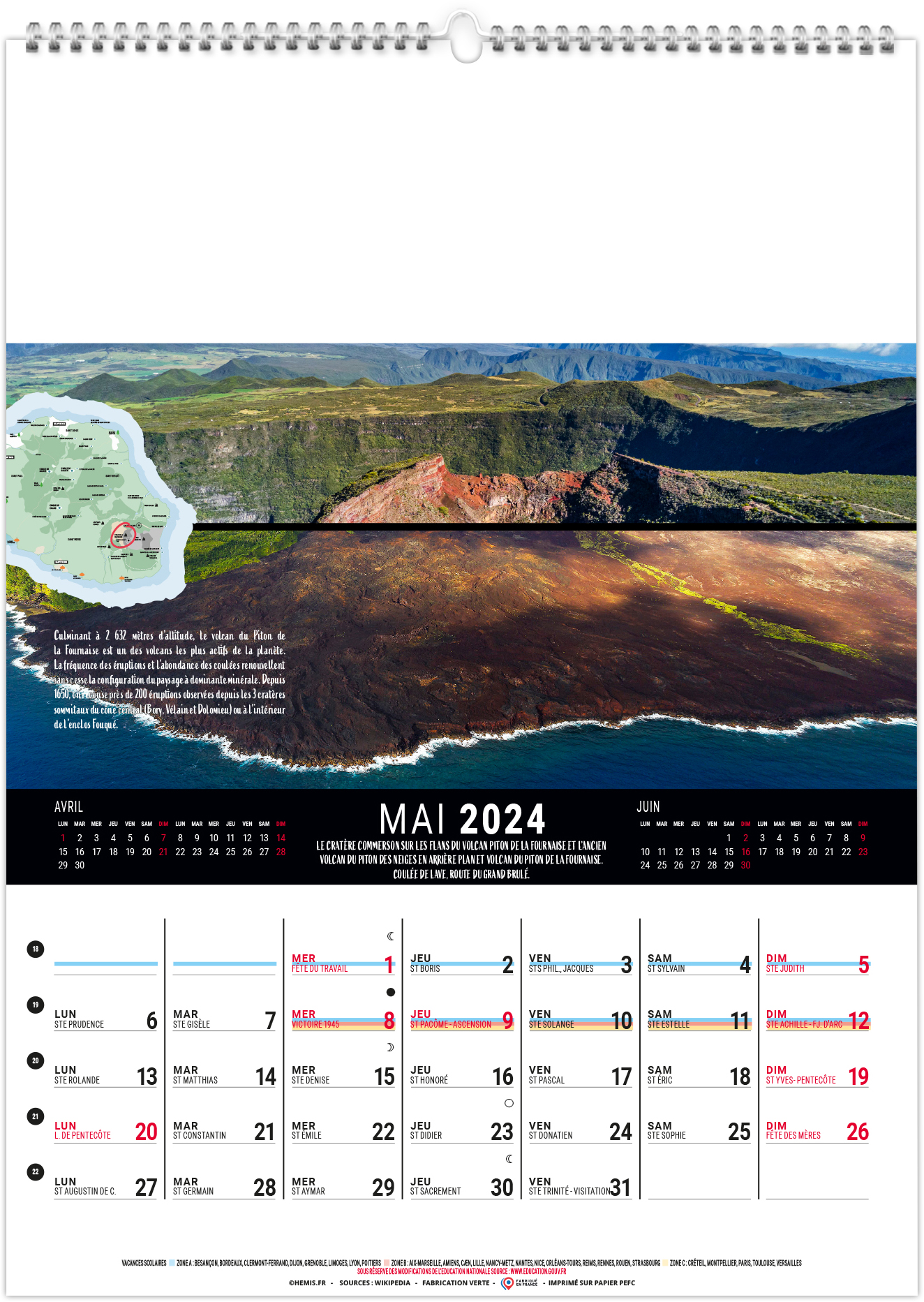 Calendrier mural ile de la reunion 240 x 330 Calendriers illustres publicitaires
