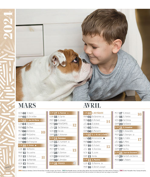 Calendrier imprimable gratuitement - Amis des animaux 2024