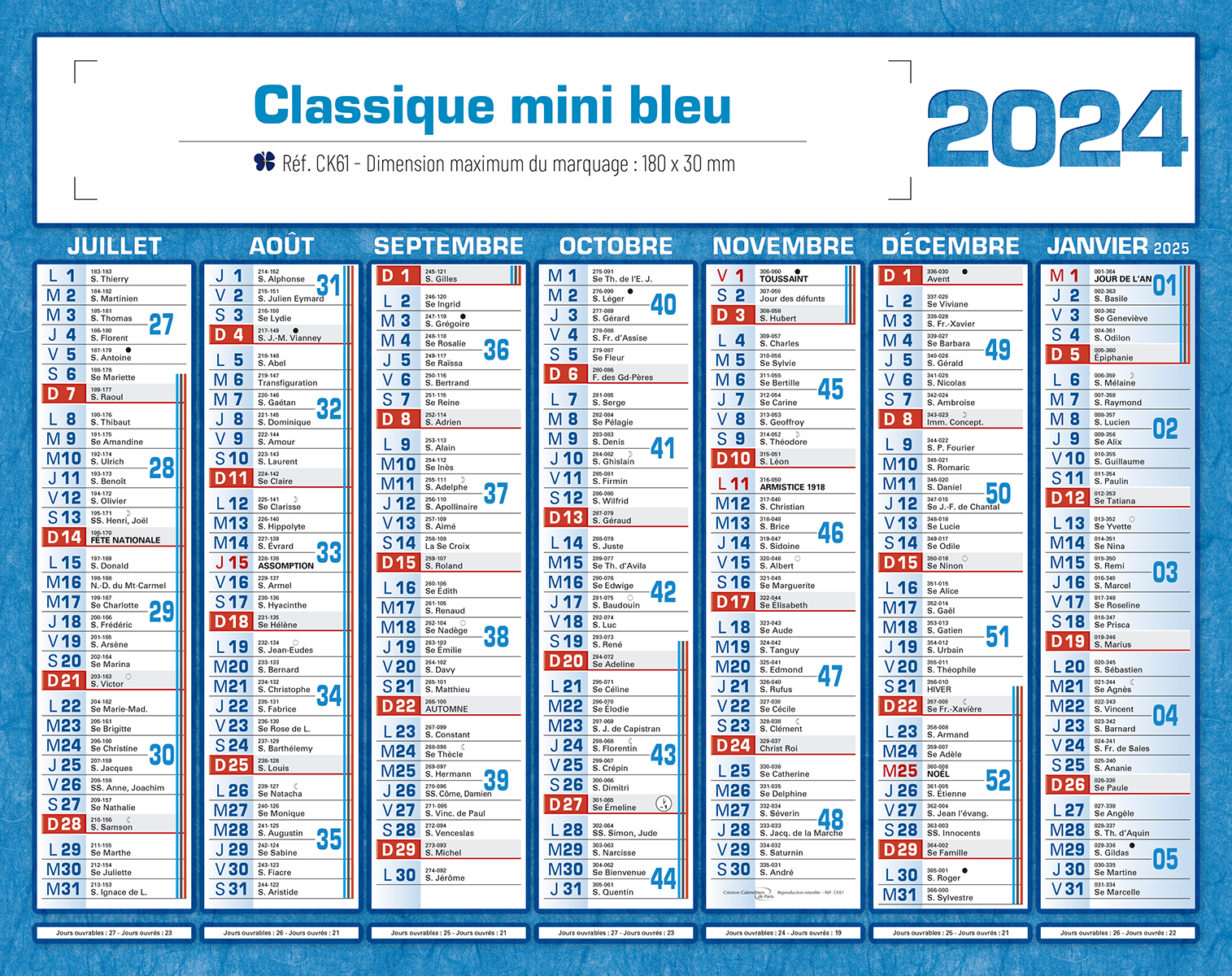 Calendrier publicitaire petit format