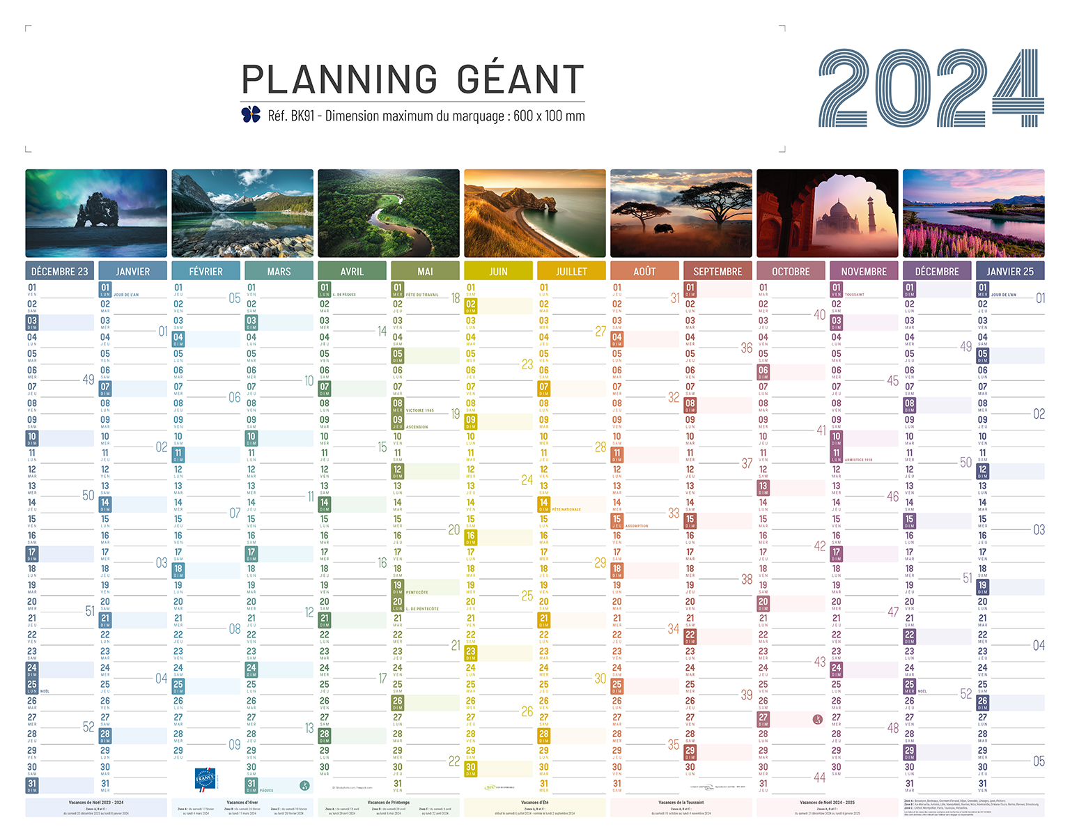 Planning annuel 2024 - Effaçable à sec - 60 x 99 cm