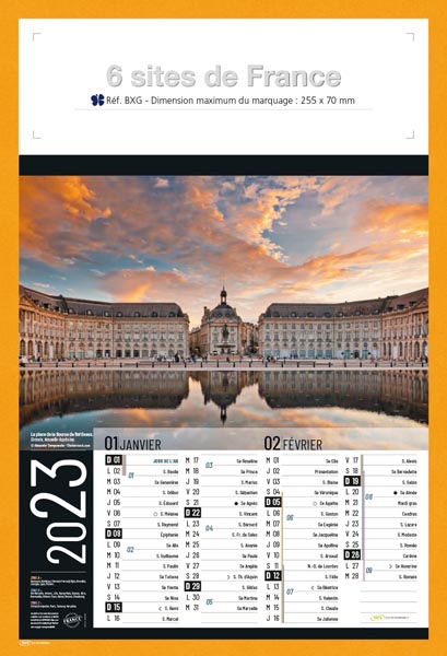 Bloc calendrier publicitaire, Sites de France