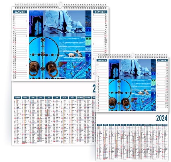 Calendrier personnalisable 2024 - 2 en 1 couleurs voyage - 330 x 470 mm