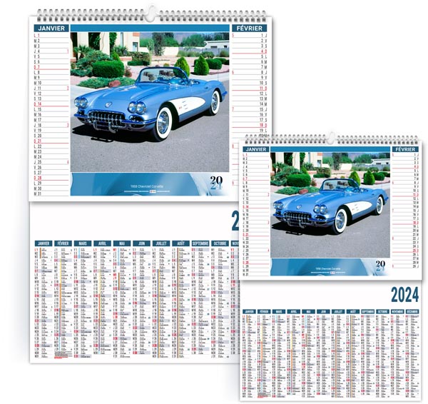 Calendrier personnalisable 2024 - 2 en 1 design car - 480 x 700 mm