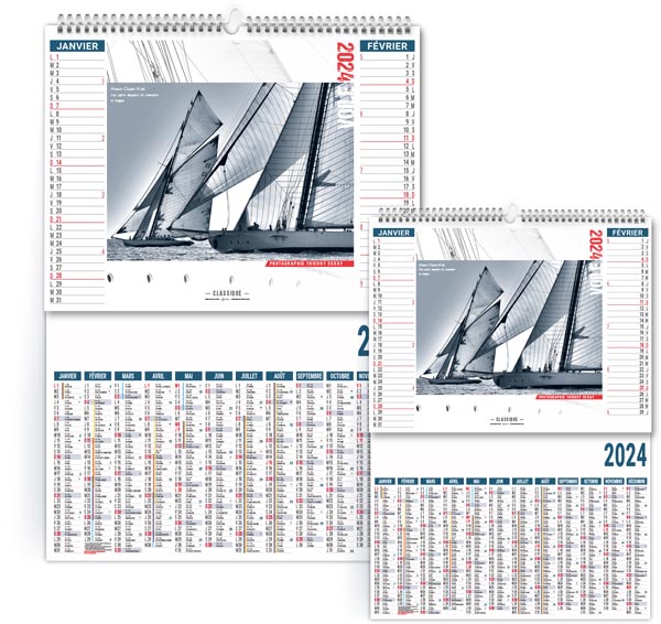 Calendrier personnalisable 2024 - 2 en 1 voile classique - 330 x 470 mm