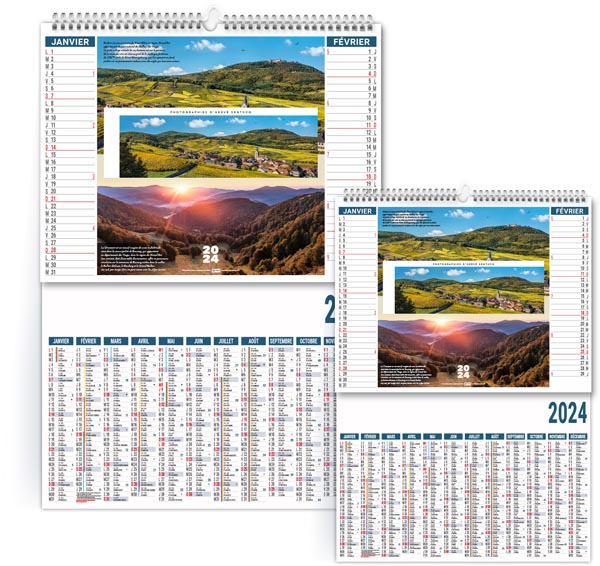 Calendrier publicitaire 2024 - 2 en 1 paysages de france - 480 x 700 mm